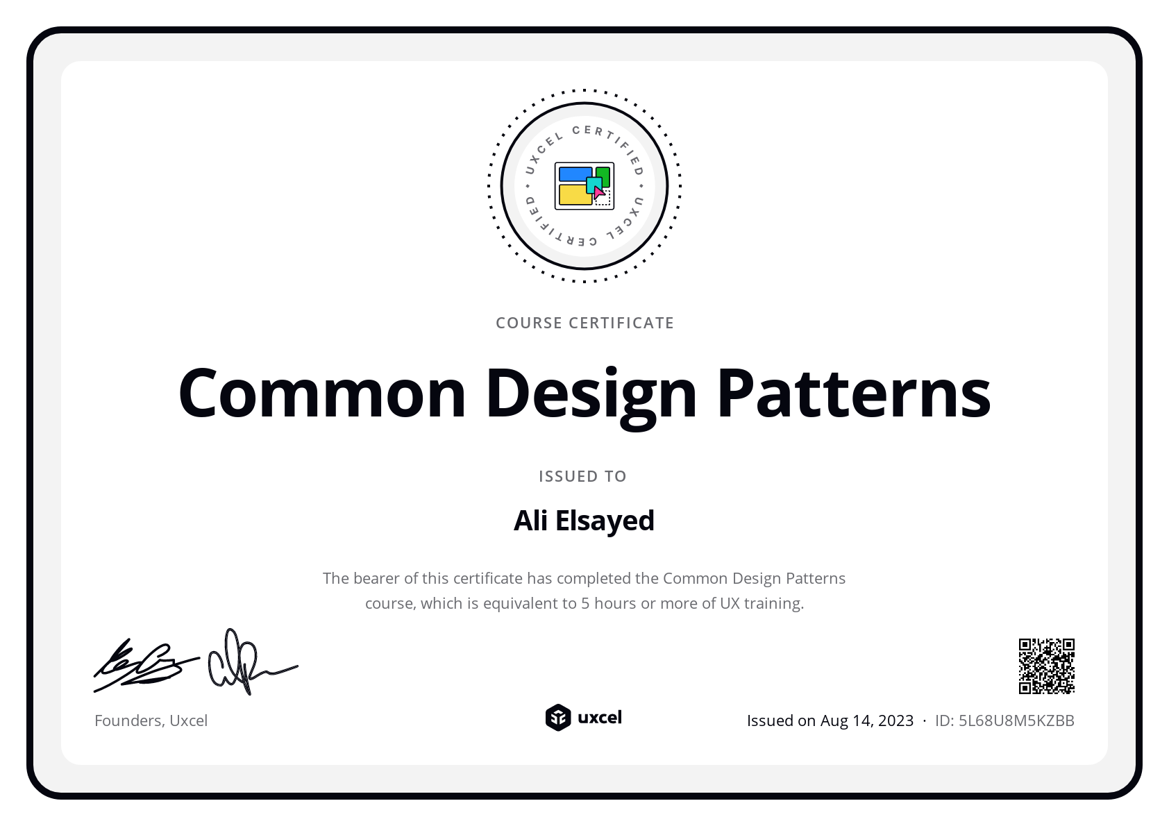 Ali Elsayed's certificate